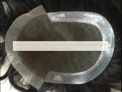 Średni brązowy kolor koronki, ludzkie włosy, męska peruka, wybielane węzły dla naturalnego i realistycznego wyglądu